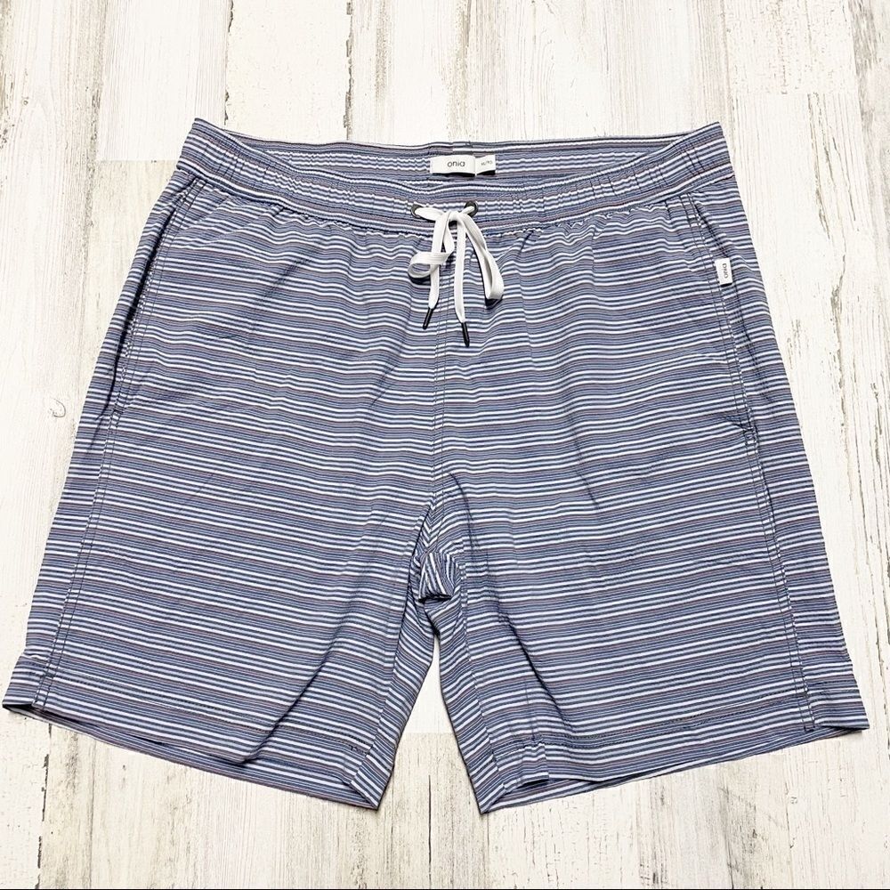 Onia Charles 5" Stretch Navy Stripe Swim Trunks